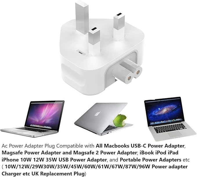 Apple 3 pin UK Plug for Apple Macbook Charger Adapter, AC Plug Wall Adaptor Duck Head with Fuse for MacBooks Pro Air, 12W 30W 35W UK Power Adapter