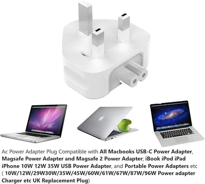 Apple 3 pin UK Plug for Apple Macbook Charger Adapter, AC Plug Wall Adaptor Duck Head with Fuse for MacBooks Pro Air, 12W 30W 35W UK Power Adapter