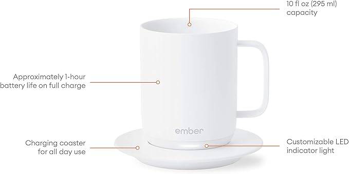 Ember Mug in White, showing features